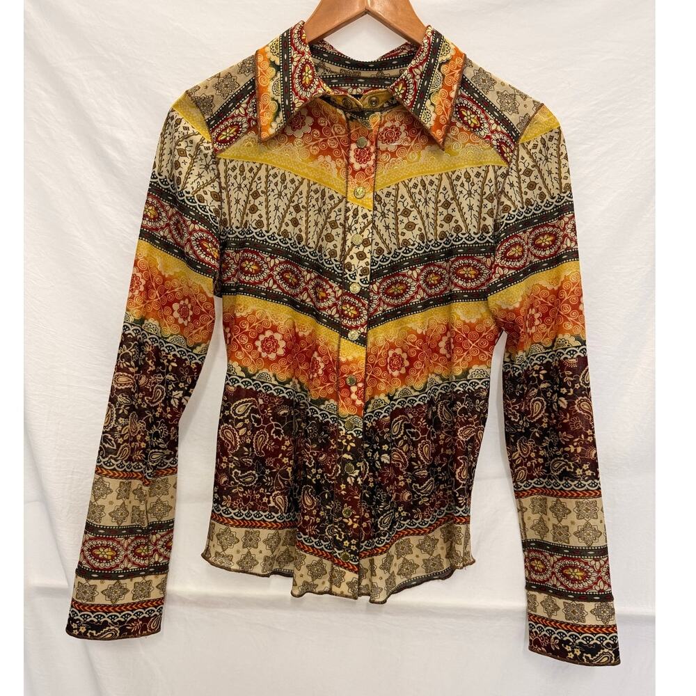 Eva Varro Bohohemian Tapestry All Over Print Long Sleeve Shirt Large Handcraft‎